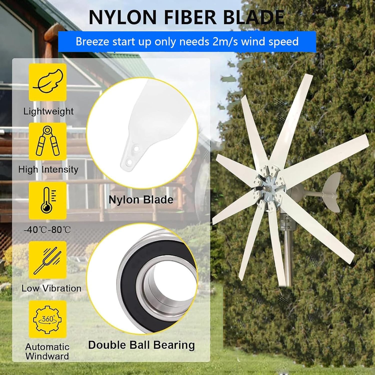 3000W Wind Turbine Generator,12V 24V 48V 220V Renewable Energy Wind Generator,8-Blade Wind Power Generator with MPPT Controller,Suitable for Home,Farm,RVs,Boats 24V