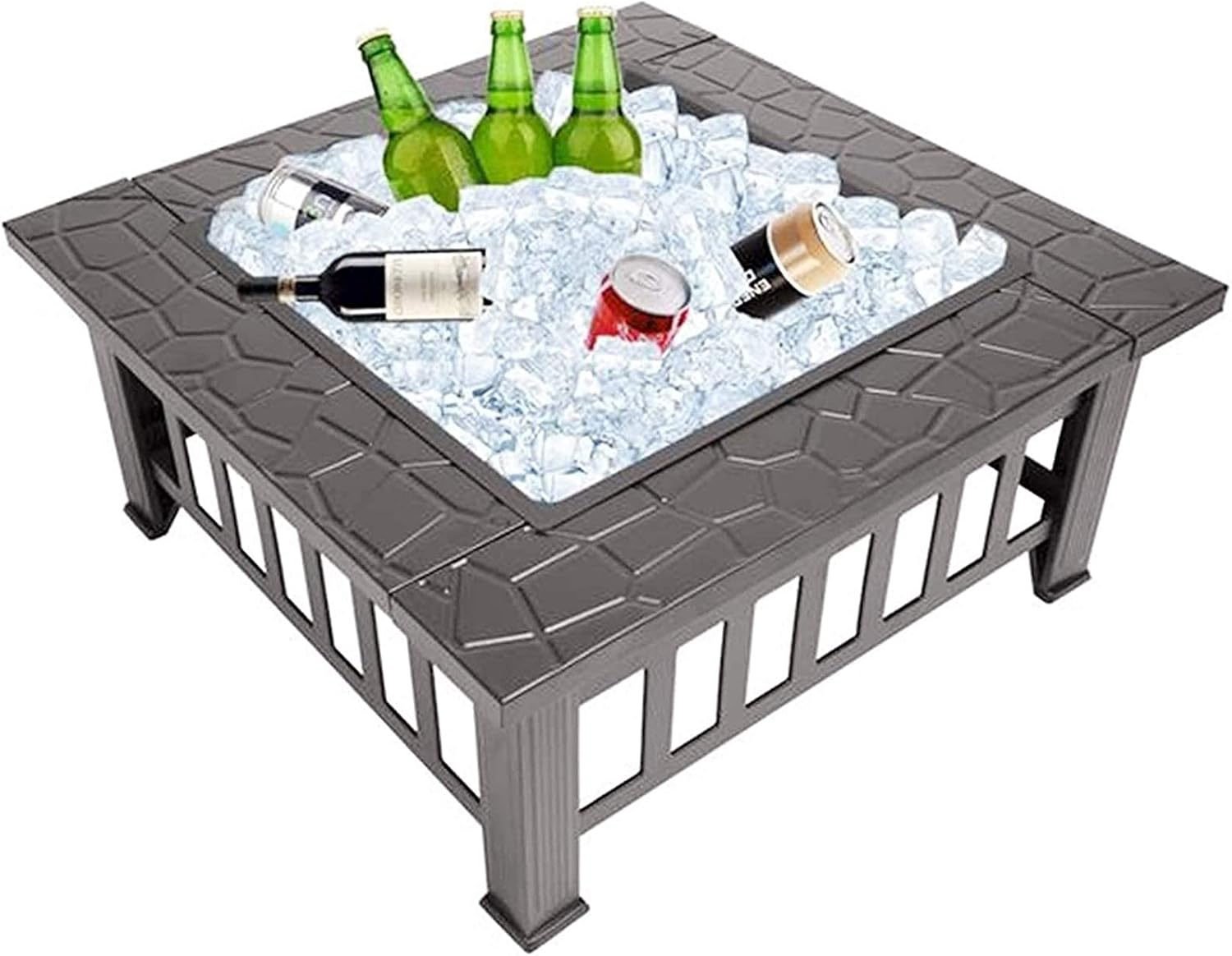 Fire Pit with BBQ Grill Shelf,Outdoor Metal Brazier Square Table Garden Patio Heater/BBQ/Ice Pit with Waterproof Cover
