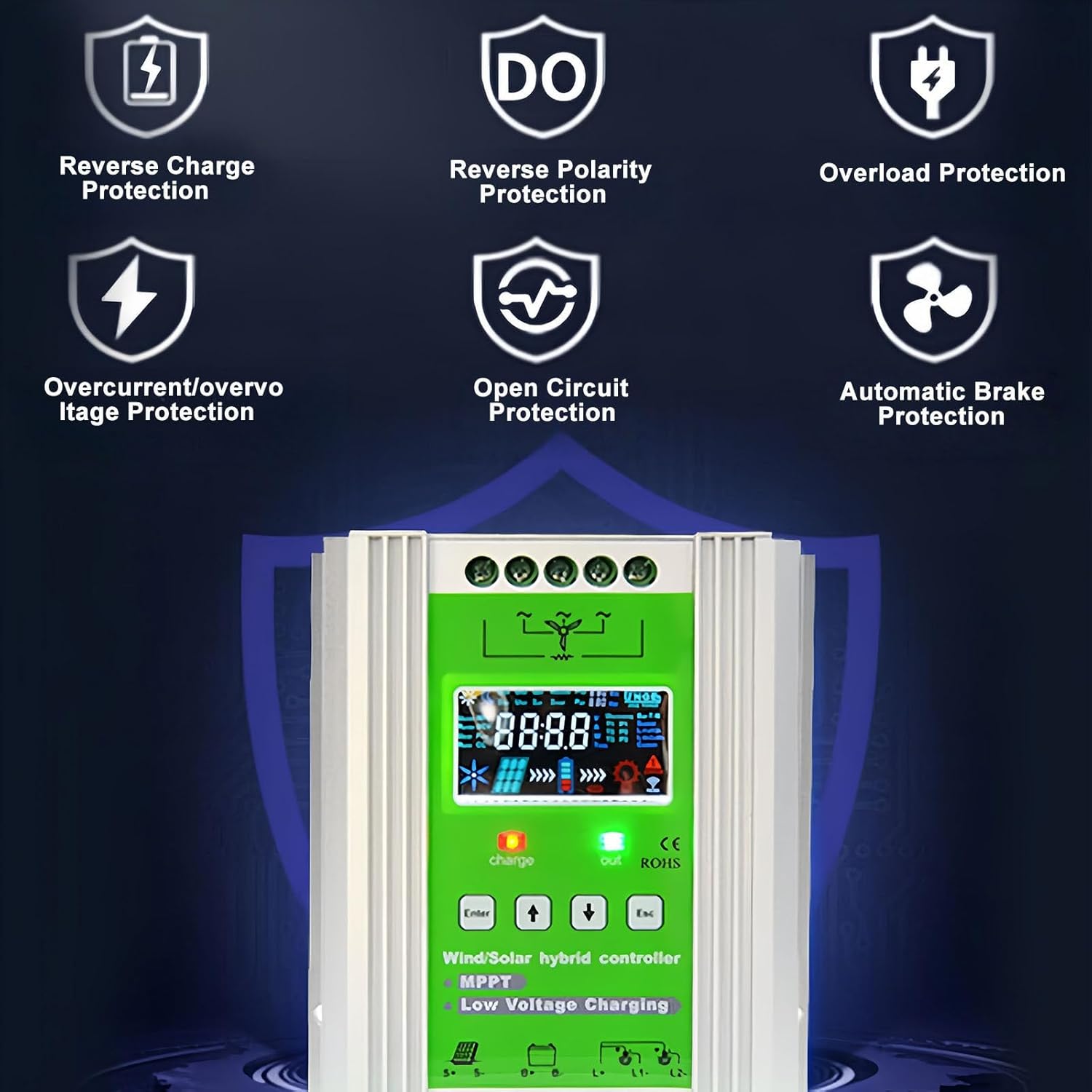 New Upgraded Wind Solar Hybrid Charge Controller, 12v/24v/48v Automatic Differentiation Separation Grid, Mppt Wind Turbine Solar Charge Controller with LCD Screen,12V-400W