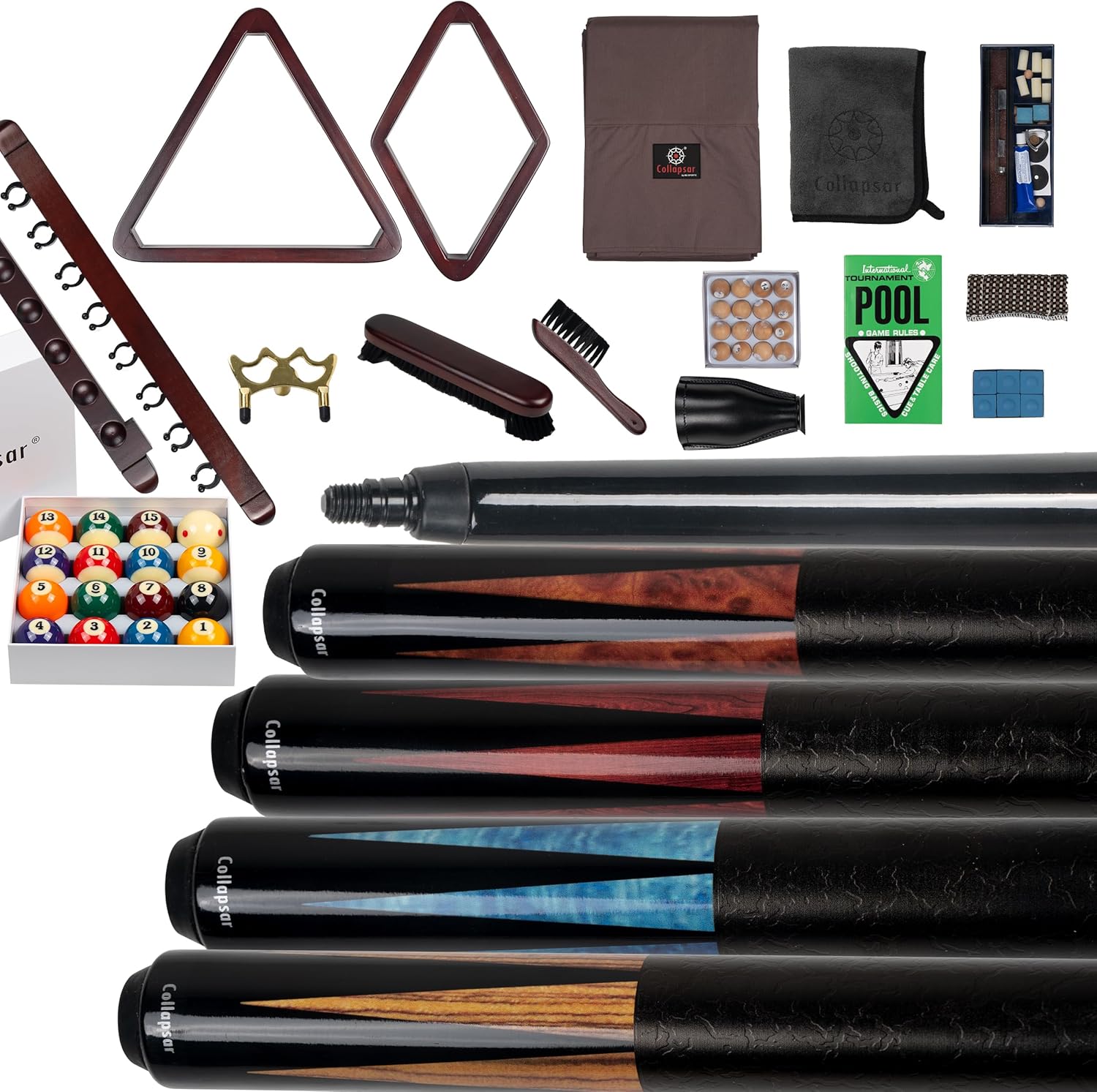 Collapsar Pool Table Accessories Kit, Premium Pool Stick & Retractable Cue Bridge, Billiard Balls Set &Table Covers, Ball & Cue Racks and Other Billiard Accessory