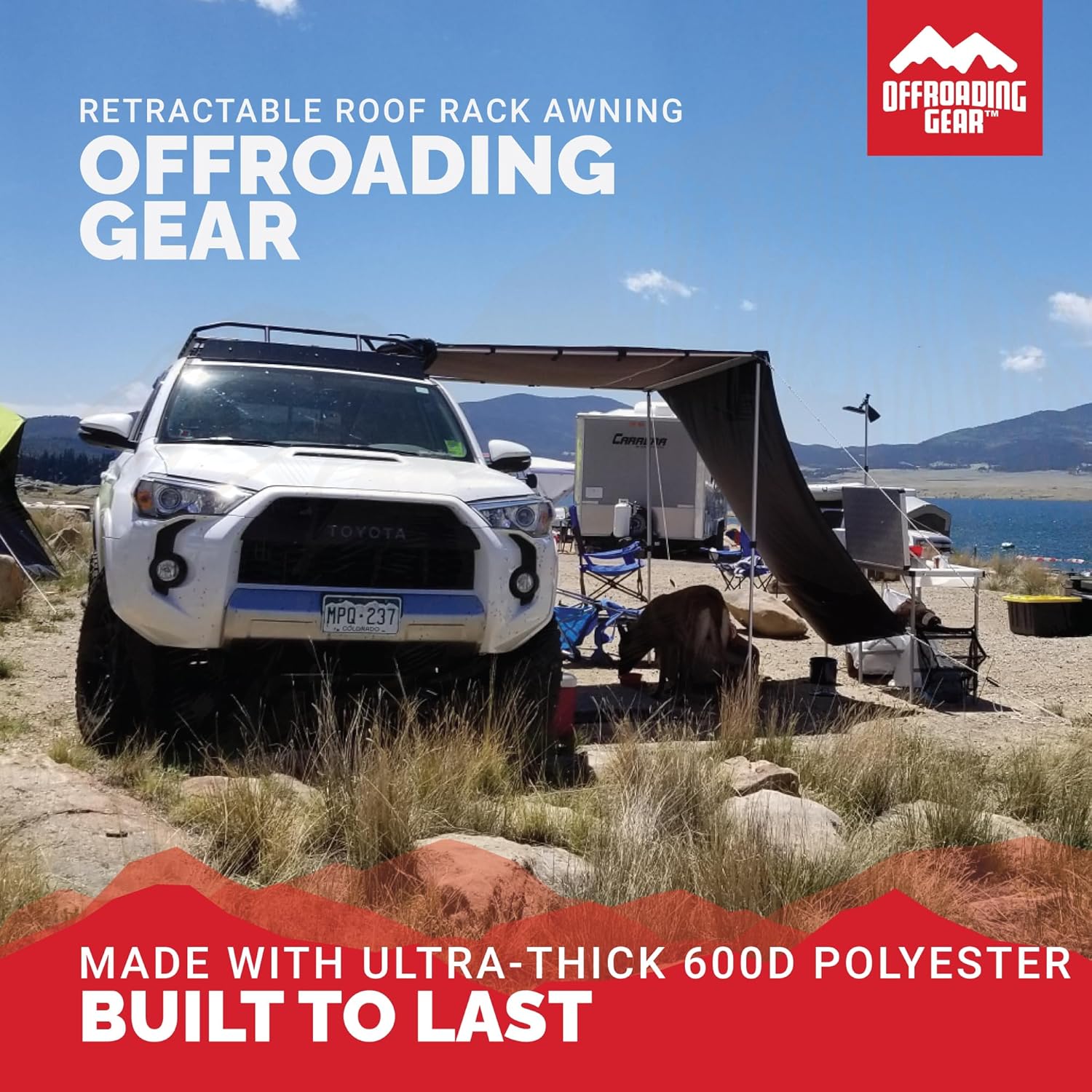 Offroading Gear 4x4 Accessories| Roof Rack Awning (Retractable) W/Free Side Extension | 6.5' x 6.5'| for SUV| RV| Jeep| Truck| Van| Car| Etc.