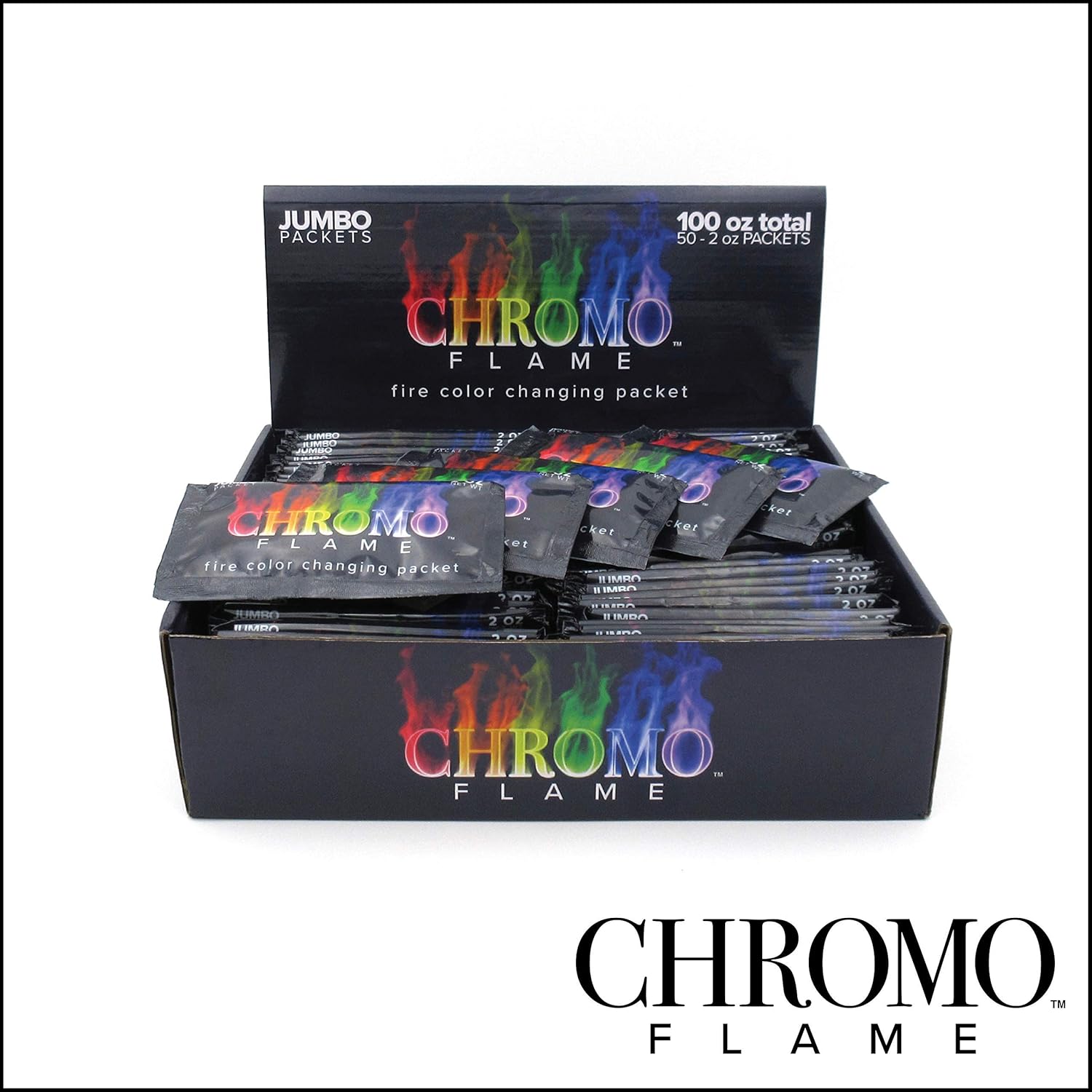 Fire Color Changing Packets for Fire Pit, Campfire, Bonfire, Outdoor Fireplace | Magic, Rainbow, Colorful, Mystic Flames | 100 oz Total, 50 Count of 2 oz Jumbo Packets