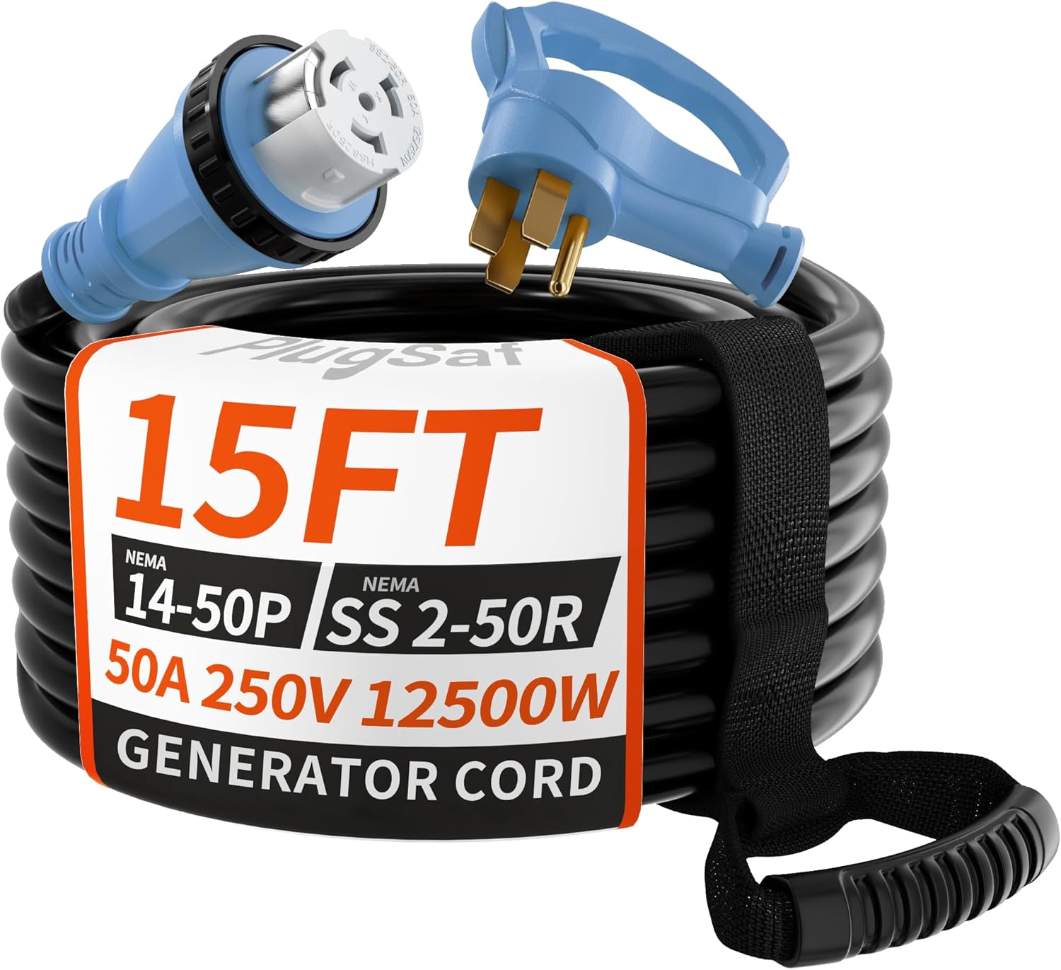 50 Amp Generator Cord, 15FT 50 Amp RV Extension Cord with Twist Lock, Generator Cable 50A 4 Prong Blue, NEMA 14-50P/SS2-50R Heavy Duty STW Wire for RV Camper & House