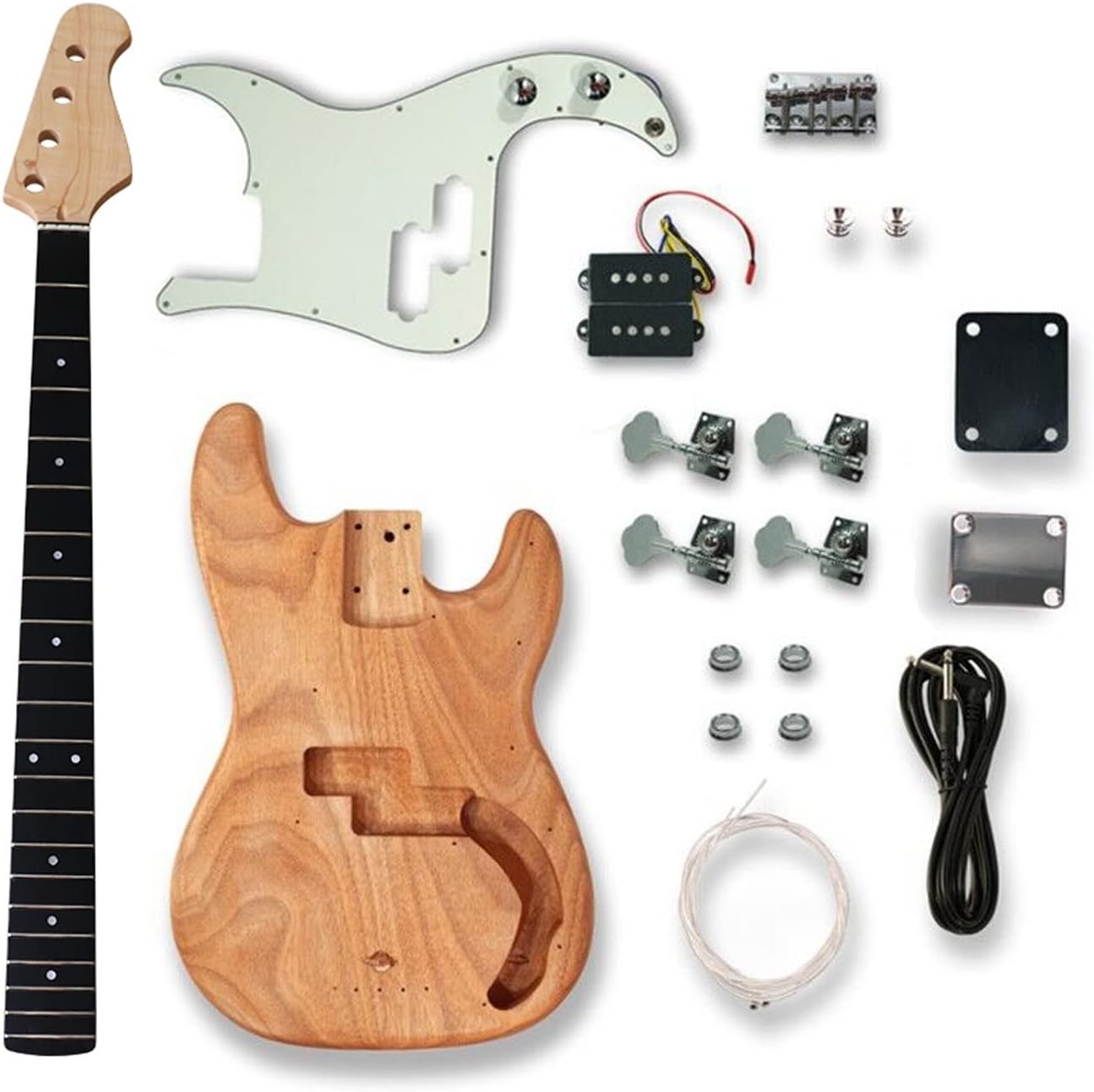 DIY Electric Guitar Kit for PB Electric Bass Guitar Kit 21 Frets Unfinished Maple Neck Okoume Wood Body with All Parts