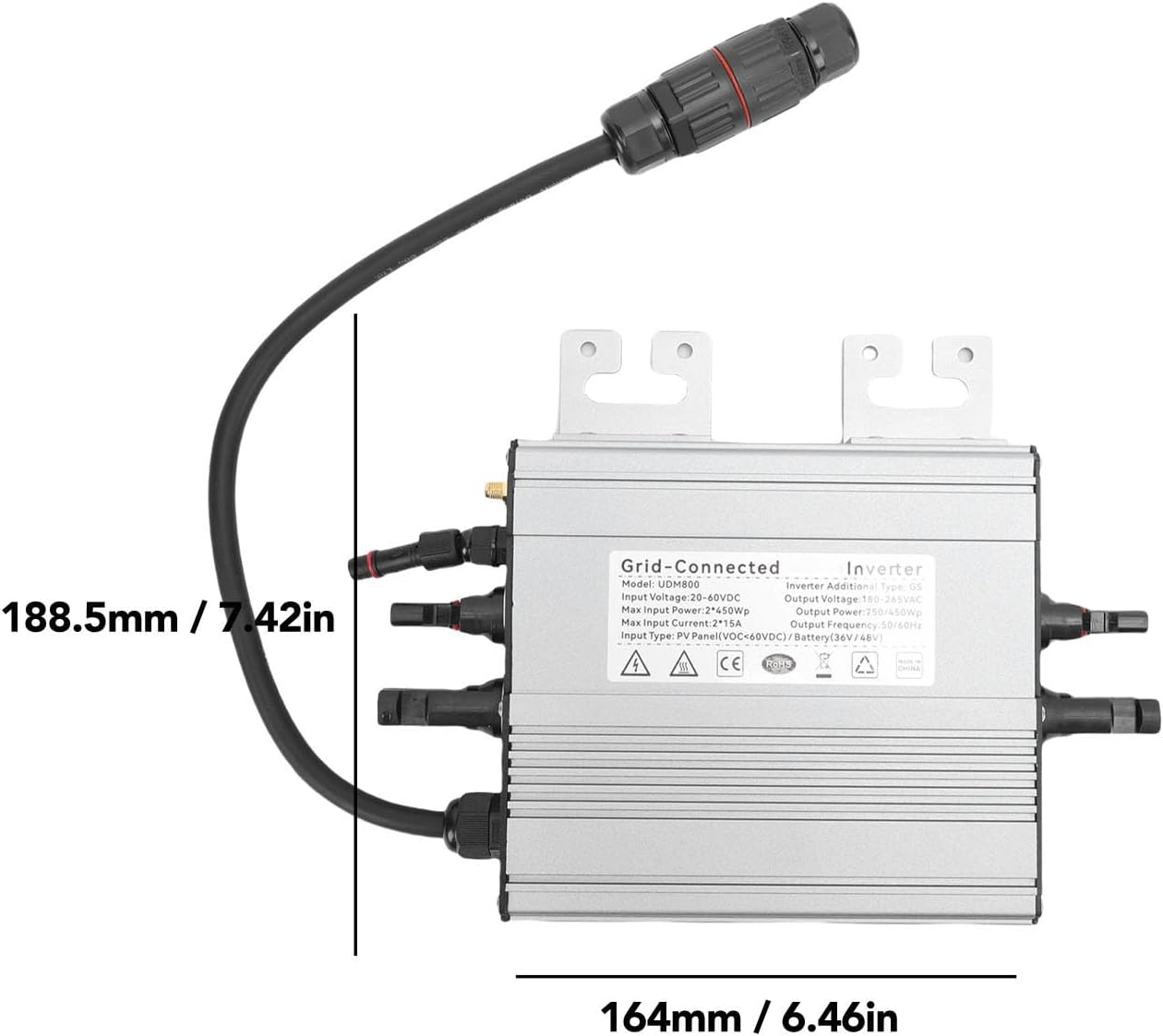 Grid Tie Inverter, 800W Microinverter WiFi PV Battery Mode Water Proof Anti Reverse Grid Tie Inverter for Generation System