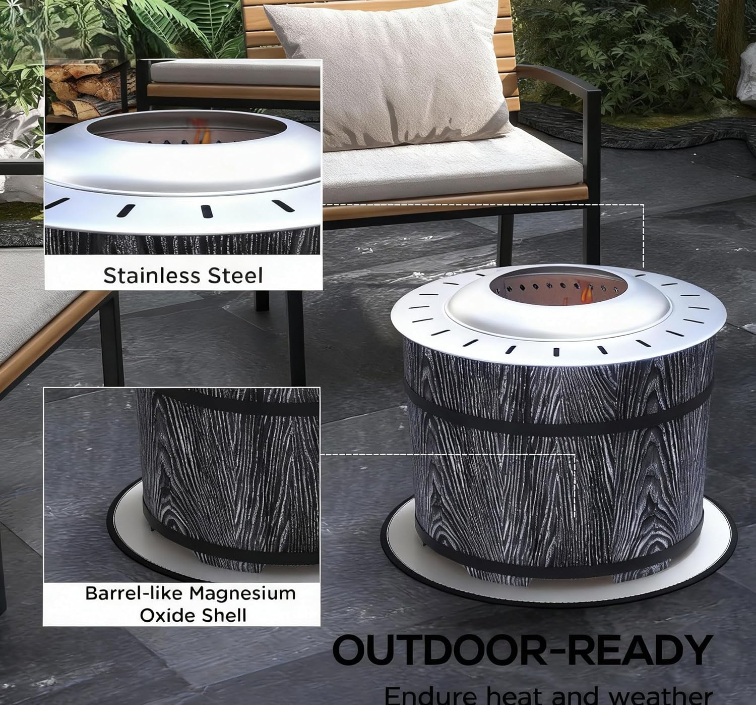Smokeless Fire Pit with Fireproof Mat, 20 Inch Portable Wood Burning Firepit for Outdoor Use, Barrel Style Camping Stove for Backyard Patio and Picnic Gatherings, Patio Stove for Garden BBQ & Bonfire