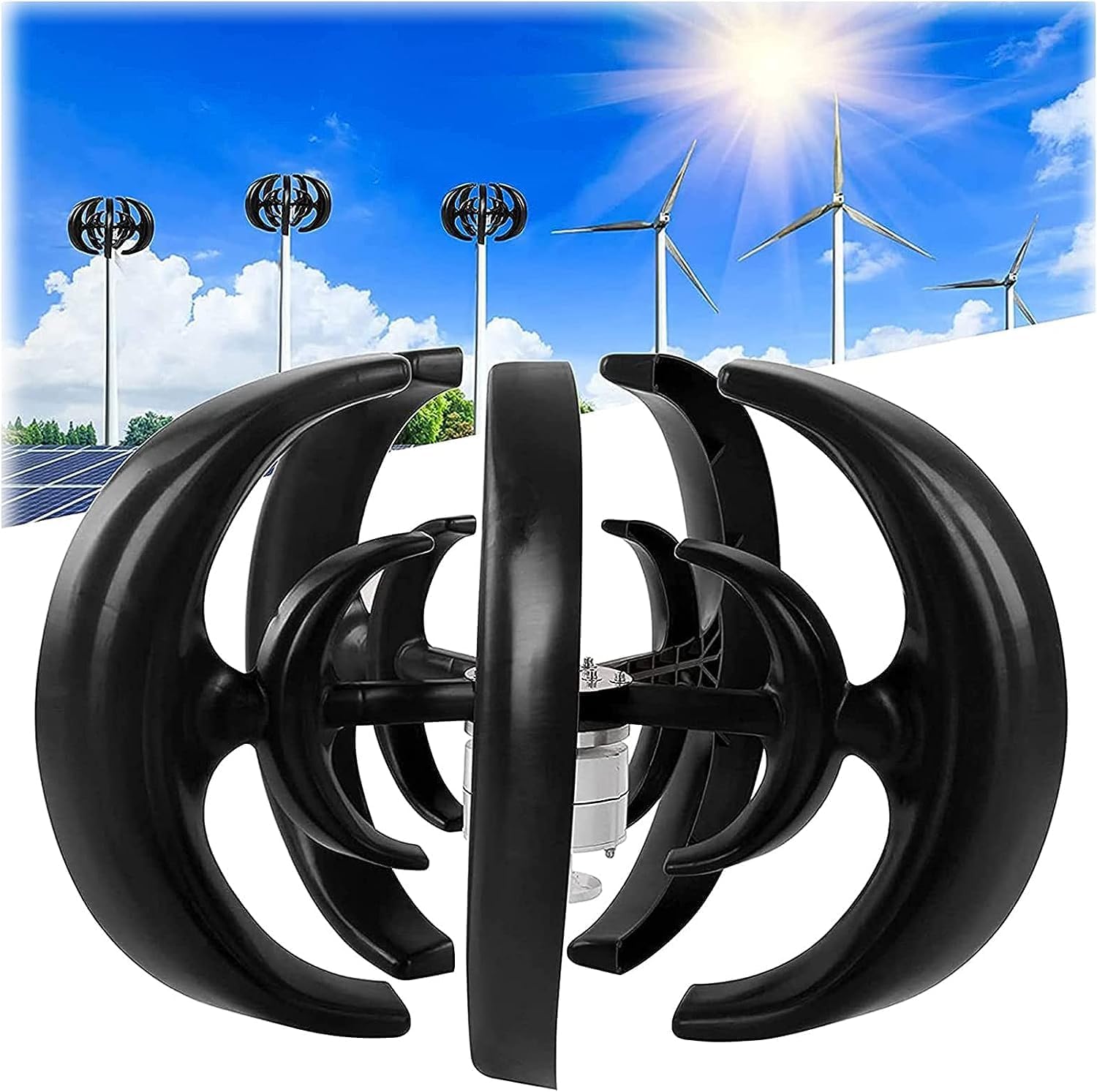 Wind Turbine Generator 4000W 5 Blade Low Wind Speed Starting Wind Turbines with Charge Controller, Lantern Shape Vertical Flat Axis Wind Turbine