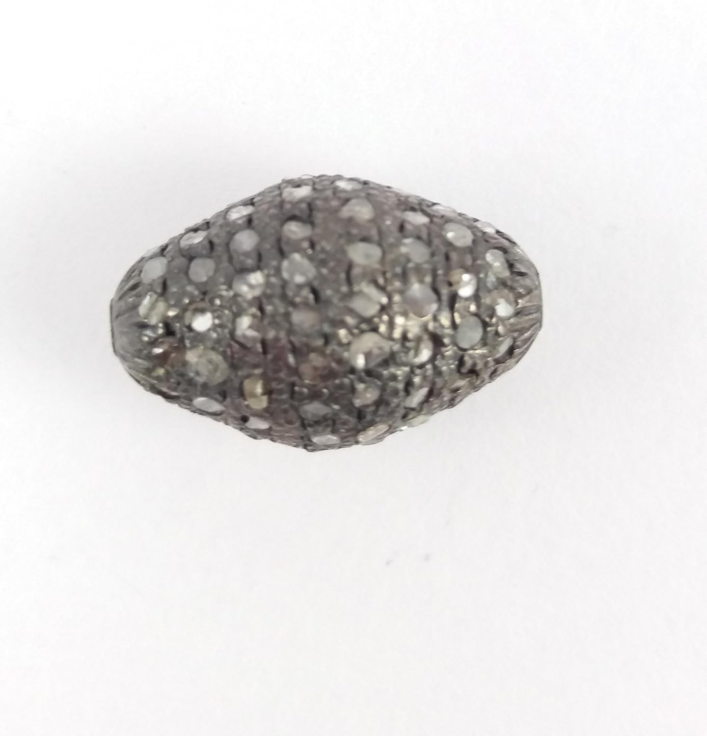 1 Piece Pave Dimond 925 Sterling Silver Oval Antique Finish Beads 925 Sterling 17mm x 10 mm