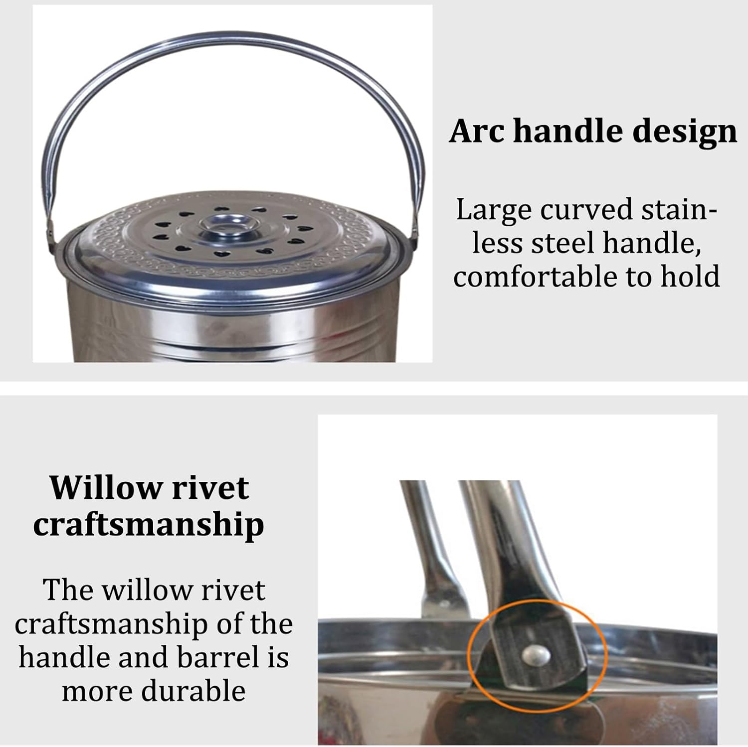 Incinerator Burn Barrel Stainless Steel Incinerator Garden Fire Pit Charcoal Burning Stove with Handle ＆ Fire Hook Barbecue Stove Burn Barrels for Burning Leaves Paper Trash.(C)