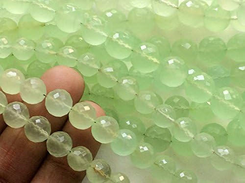 13 inch natural beads strand of 8.5-10.5mm faceted round green chalcedony gemstone beads for DIY jewelry - necklace, bracelet, earring, ring.