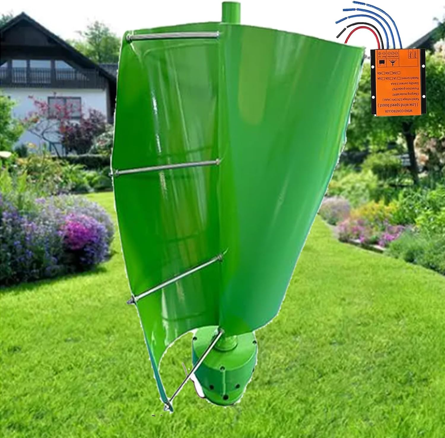 14000W Vertical Wind Turbine Generator - 12V/24V/48V 2-Blade Magnetic Levitation Wind Turbine with Controller for Gazebos, Huts, and Mobile Homes (Green, 24V)