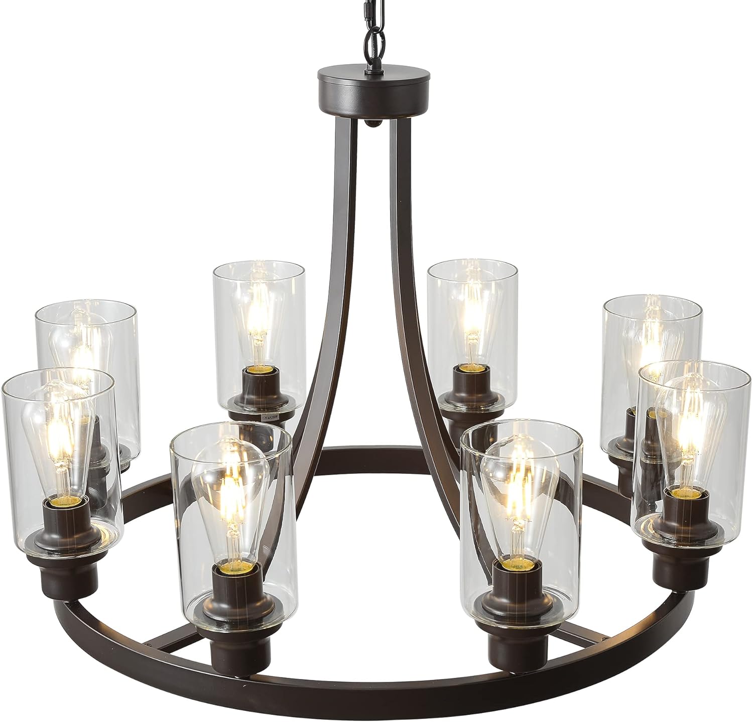 8 Lights Large Farmhouse Chandelier Wagon Wheel, Industrial Island Lights for Kitchen Oil Rubbed Bronze Finish, Dining Room Lighting Fixtures Hanging