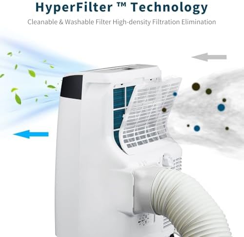 10,000 BTU Portable Air Conditioner for 350-450 Sq.Ft, 3-in-1 AC Unit with Dehumidifier & Fan, 61Pint/Day, Follow Me Function, Digital Display, Window Mounting Kit & Remote Control, Black & White