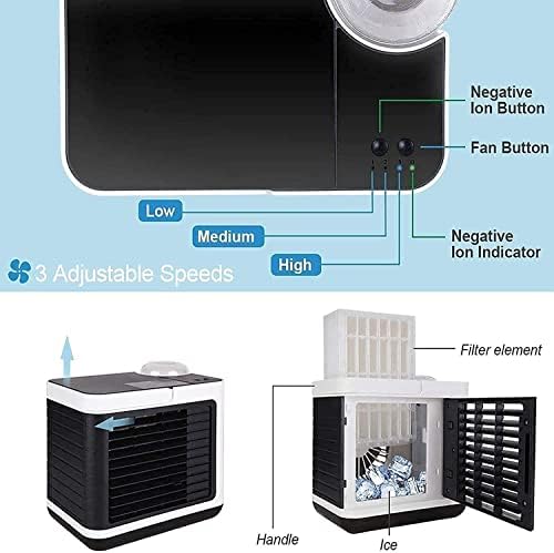 Portable Air Conditioner, Personal Evaporative Cooler & Humidifier, USB Rechargeable Desktop Cooling Fan, for Bedroom,Dorm,Travel (Color : Blue)