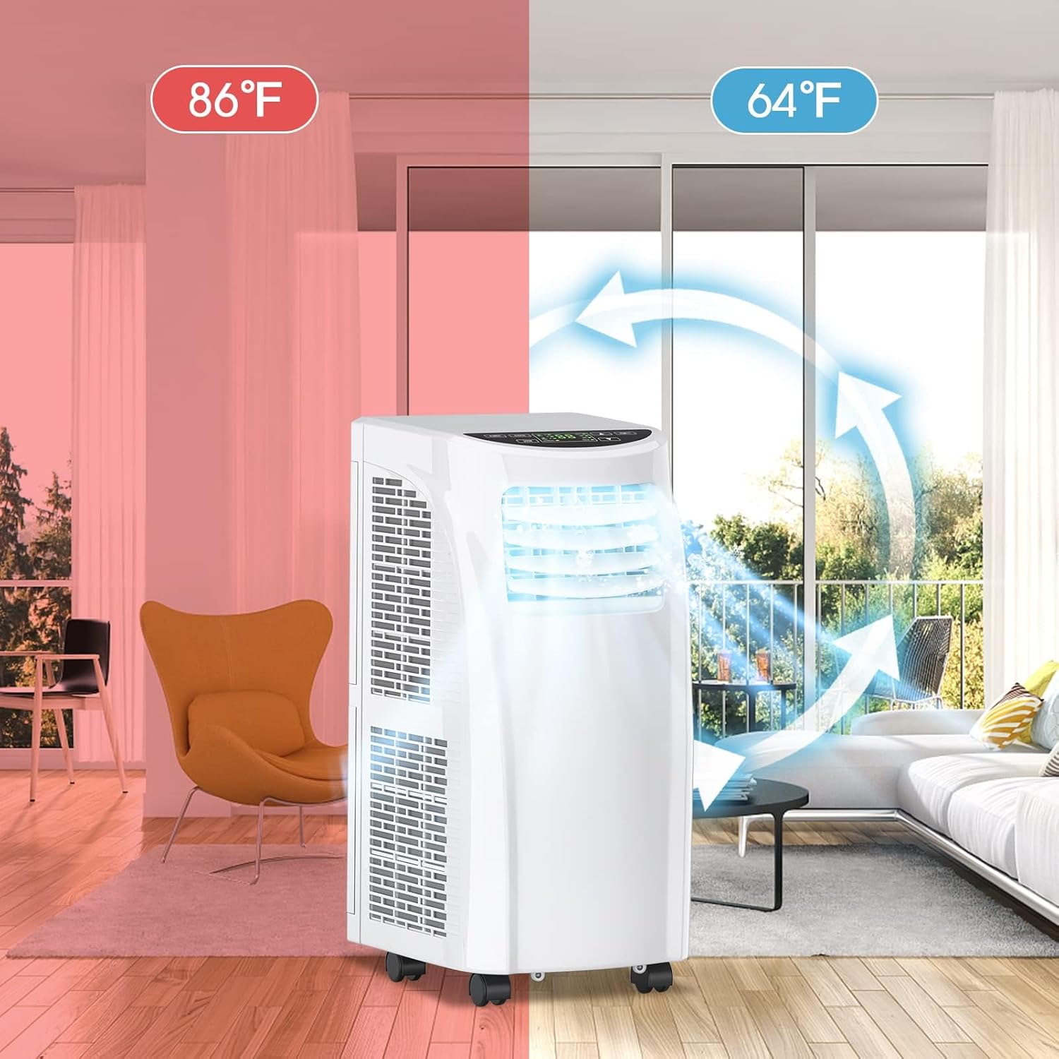 DORTALA Portable Air Conditioner, 8000 BTU 3-in-1 Floor AC Unit w/Dehumidifier Function, Fan Modes, Remote Control, Complete Window Wall Mount, 4 Caster Wheel, White