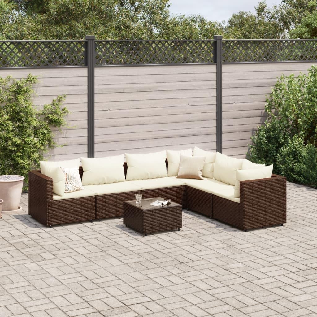 7 Piece Patio Lounge Set with Cushions Brown Poly Rattan,Patio Furniture Set with Modular Design and Comfortable Seating for Outdoor Relaxation Patio Furniture, Outdoor Furniture Sets