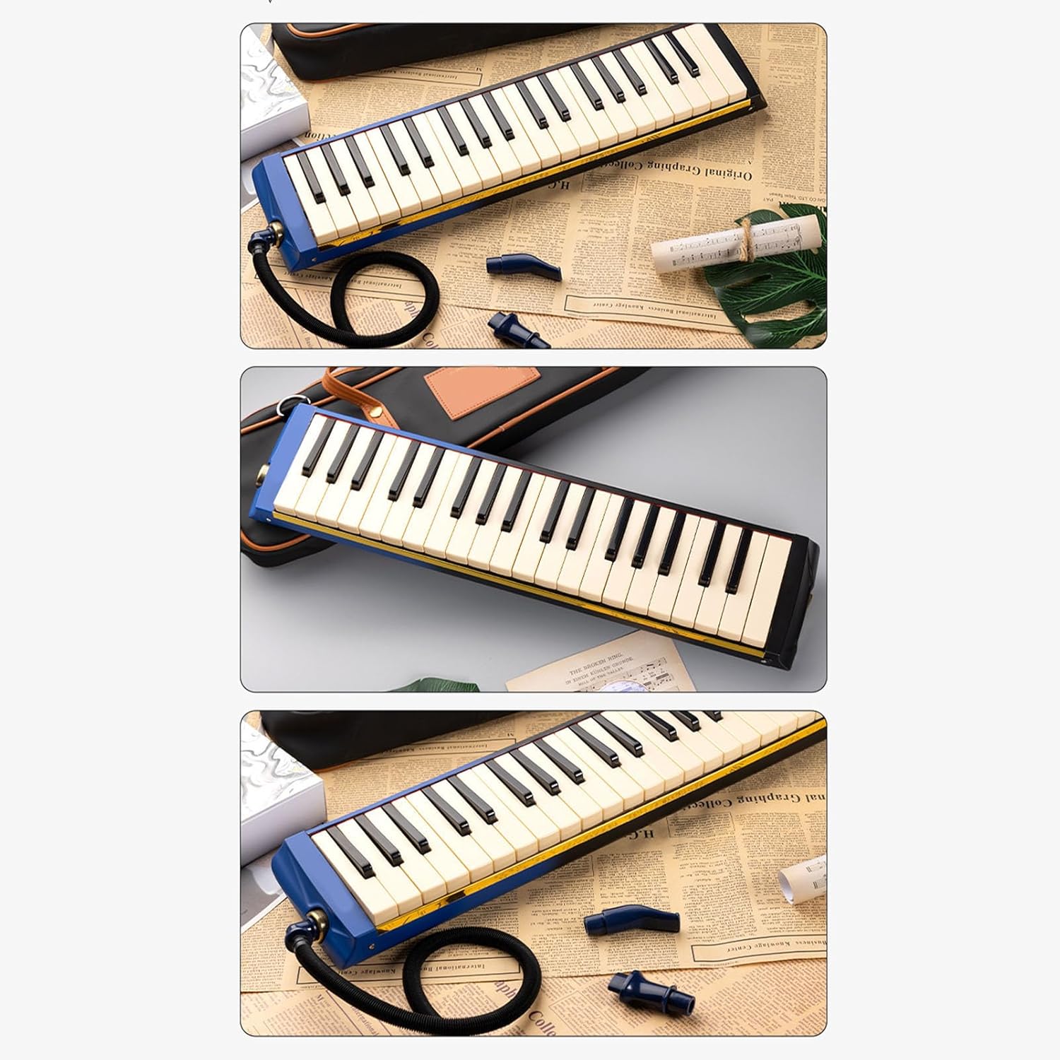 37 Key Melodica Instrument Piano, Professional Air Keyboard with Double Soft Tubes, 2pcs Mouthpiece, Includes Carrying Bag, Music Score, Cleaning Cloth and Sticker, Perfect for Beg
