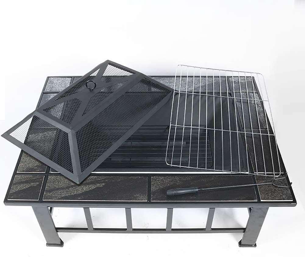 Garden Fire Pit Grill Bowl Grill Barbecue Rack Outdoor Fire Pit, Metal Fire Pit with Spark Screen Guard, Charcoal Rack, Poker, for Camping, Outdoor Heating,Outdoor Fire Pits