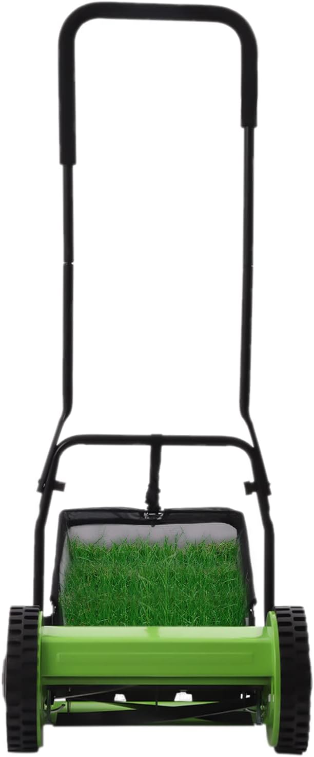 12-Inch Manual Lawn Mower, Adjustable Heights & Efficient Grass Catcher with Collection Bag Push Reel Lawn Mower Push Lawn Sweeper for Garden Yard Park (12-Inch Sweeper)