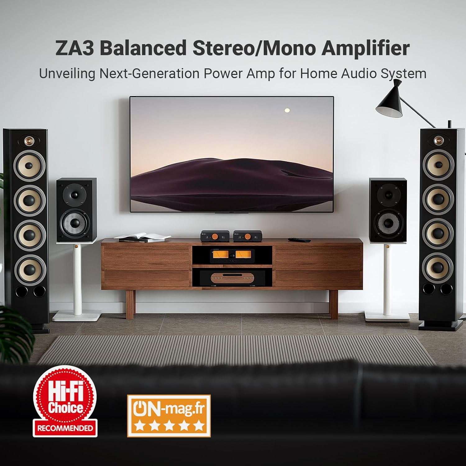 Fosi Audio ZA3 Balanced Stereo Amplifier Home Audio Component Mini 2 Channel Mono Amp TPA3255 for Subwoofer Desktop Home Theater Bookshelf Tower Floorstanding Passive Speakers with 48V Power Supply