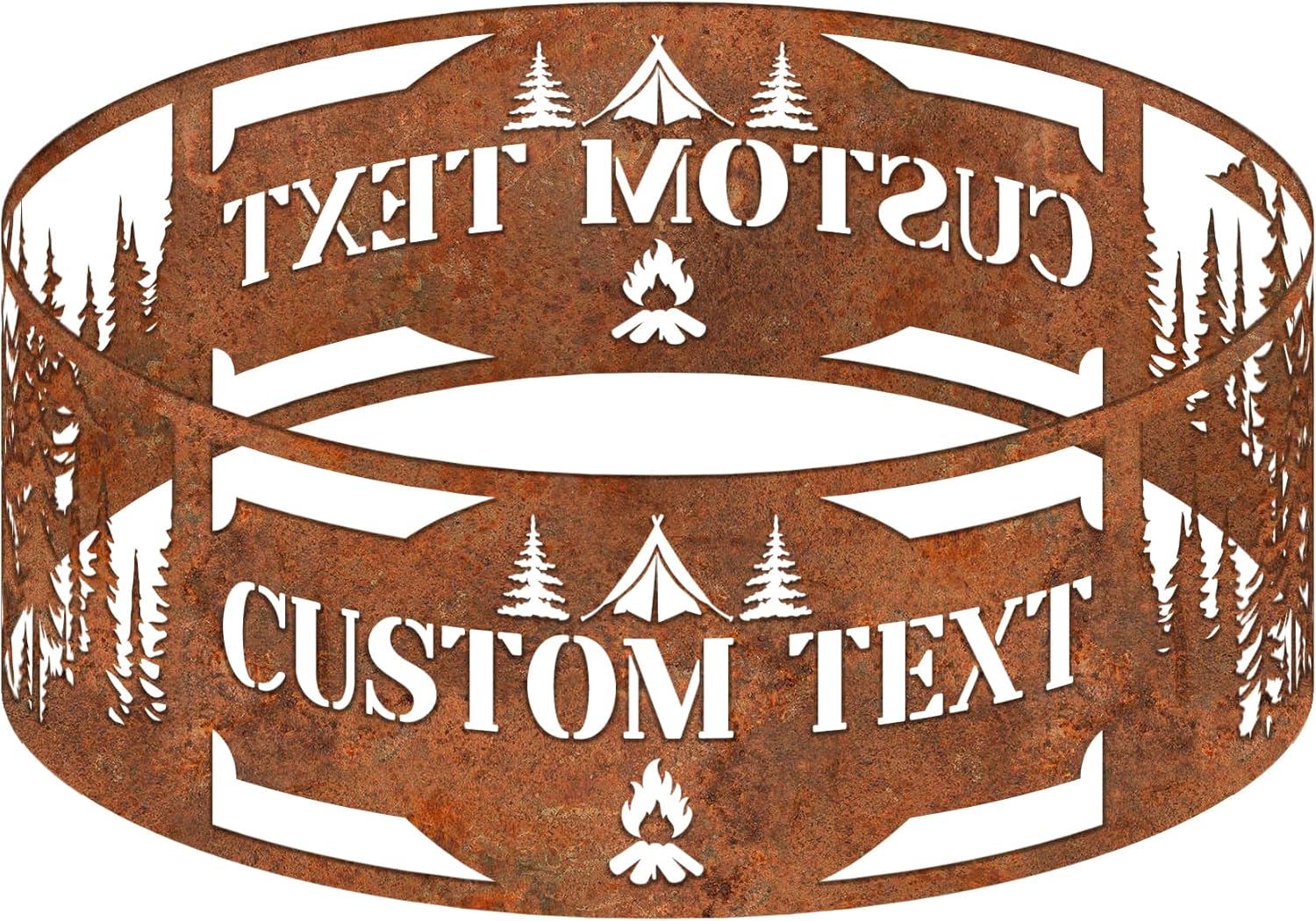 Personalized Rusty Forest Bear Fire Pit Ring 360 Degree, Custom Outdoor Rusted Campfire Round Firepit, Pits Gifts for Wood Burning, Fireplace, Camping Essentials, Raised Garden Bed