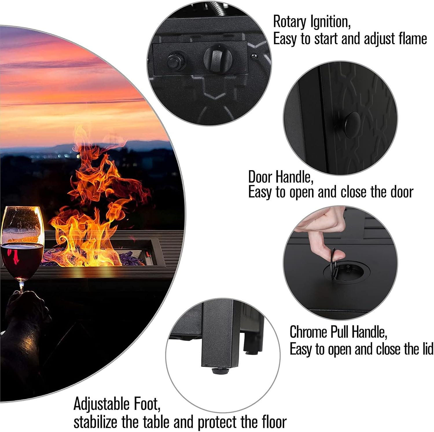 MFSTUDIO 7 Seats Metal Patio Furniture Sets, 6 Pieces Outdoor Sectional Sofa Conversation Set with 2 x Swivel Chairs, 2 x Fixed Chairs, 1 x 3-seat Sofa and 1 x 45 inches Rectangular Fire Pit Table