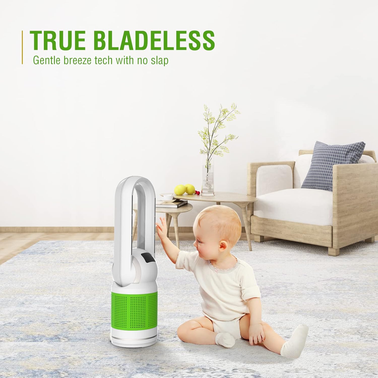 Bladeless Tower Fan and Air Purifier in One 32-Inch, HEPA-filter, 8-Speed, Oscillating, Remote Control, 8H Sleep Timer, White(MT1005)
