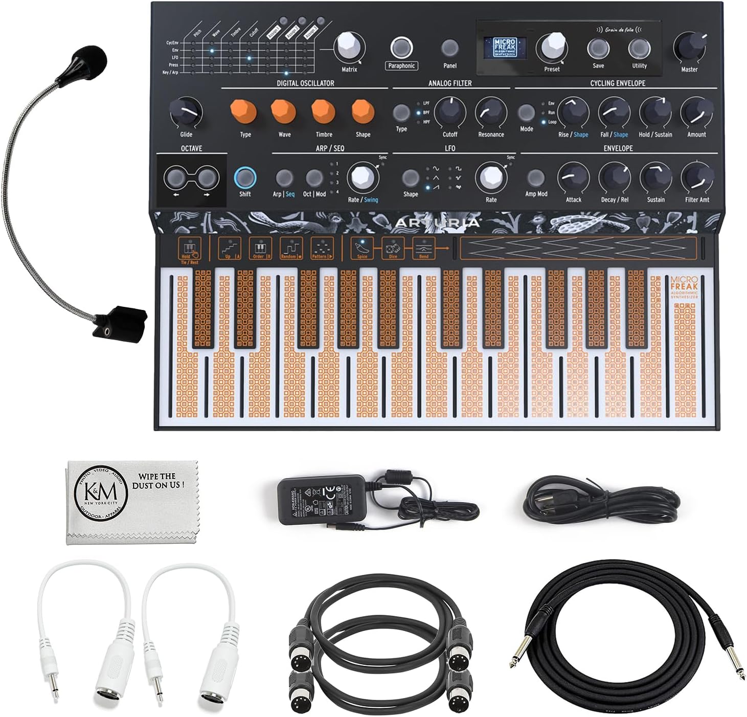 Arturia MicroFreak - Hybrid Analog/Digital Synthesizer with Advanced Digital Oscillators Bundled with MicroFreak Gooseneck Microphone + 2 MIDI Cables + Instrument Cable (4 Items)