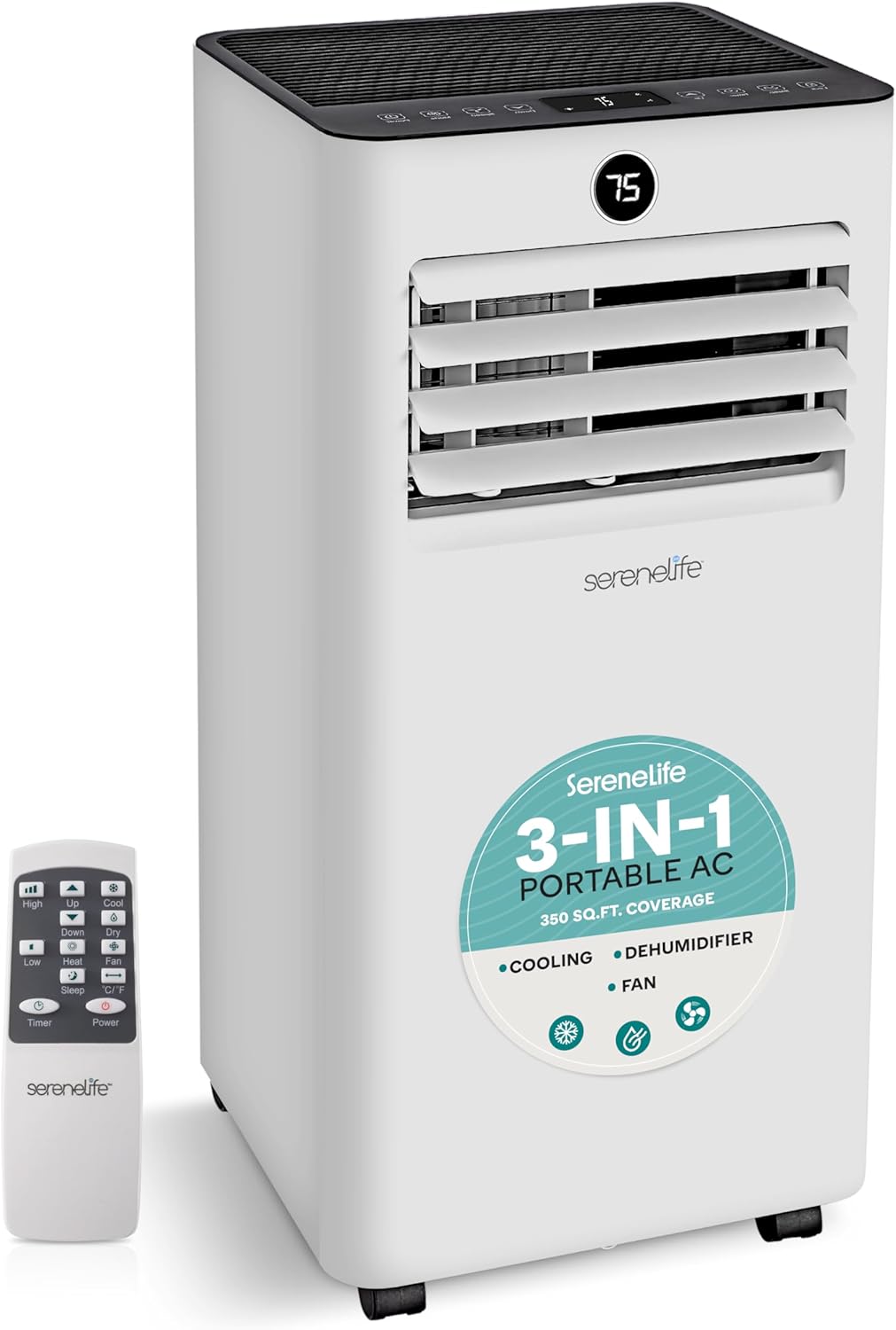 SereneLife 8000 BTU Portable Air Conditioner, Small AC Unit with Dehumidifier and Fan, Mini AC Unit with 350 Sq. Ft. Coverage, Timer Settings Up to 24 Hours and Window Mount Kit for Room