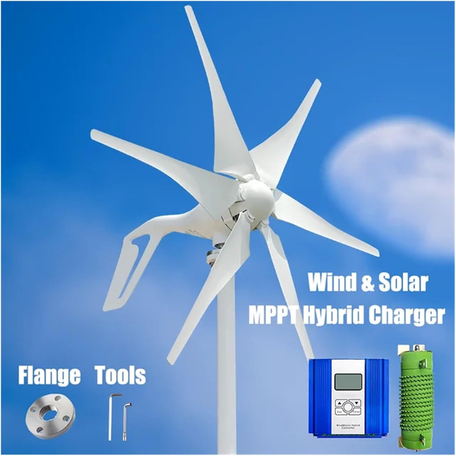 2000W Wind Turbine Windmill Wind Generator for Home Engine-Generator Water Turbine Household Power Supply System Low Starting Speed for Home(with Hybrid Charger,48V)