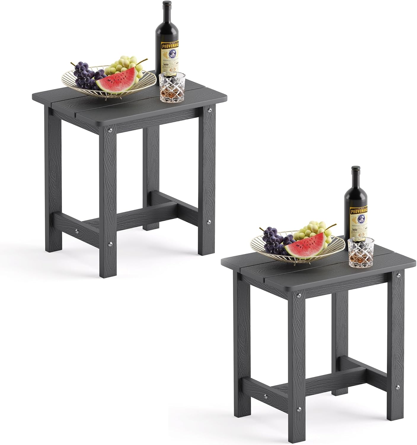 LUE BONA Outdoor Side Table Set of 2, HDPS Small Outdoor Table, Adirondack Side Table, Outside End Table for Patio, Deck, Pool, Weather Resistant/Easy Maintenance/Indoor or Outdoor Use, Dark Gray