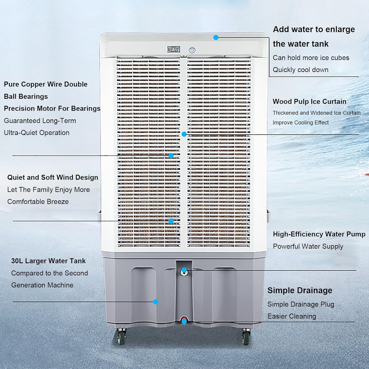 3800CFM Swamp Cooler with 8 Gal Tank, 4-in-1 Evaporative Air Cooler, 90° Oscillation, 3 Speeds, Windowless Air Conditioner for Indoor, Outdoor, Garage Use, 36 in