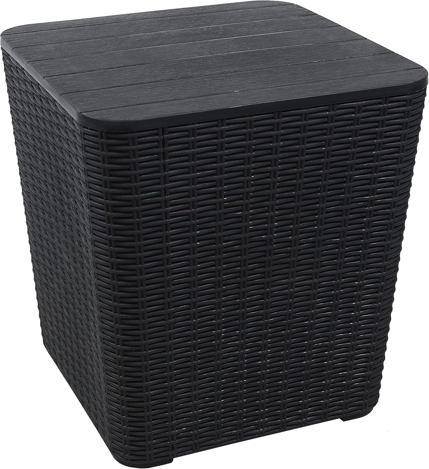 Sunnydaze 11.5-Gallon Outdoor Deck Box - Weather-Resistant Side Table with Storage for Cushions, Garden Tools, Pool Supplies - Phantom Gray - Faux Rattan