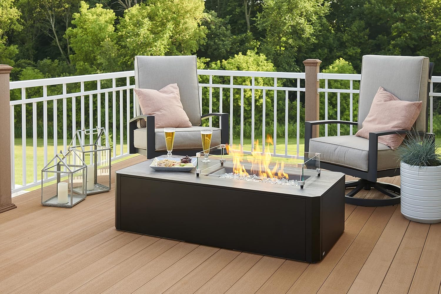 Outdoor GreatRoom Co Propane Fire Pit Table - Kinney Gas Fire Pits for Outside Patio - 55 Inch Rectangular Firepit Fire Table with Matching Tabletop Cover, Metal Base, 80,000 BTU