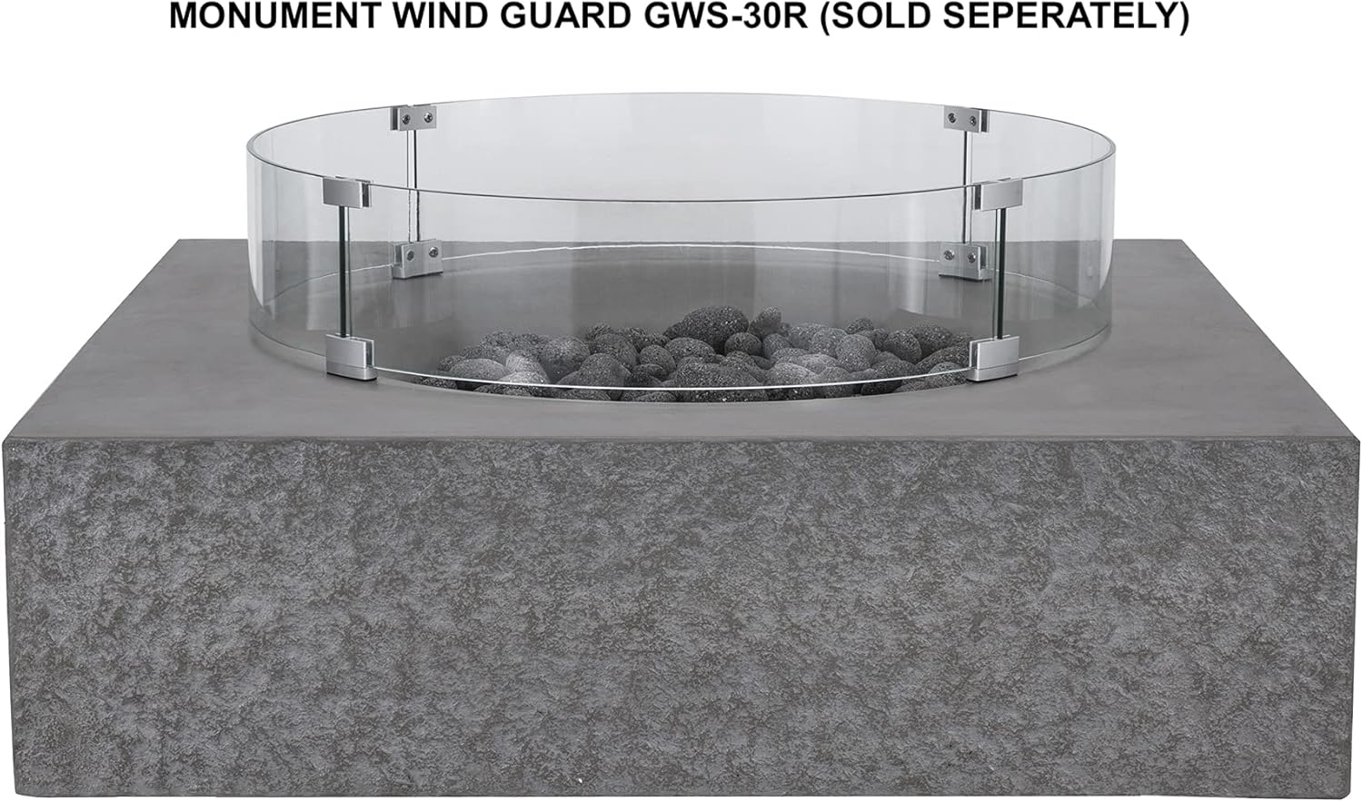 Pyromania Monument Outdoor Concrete Fire Pit Table, 41 x 41 Inches - Natural Gas Model in Slate Gray Color