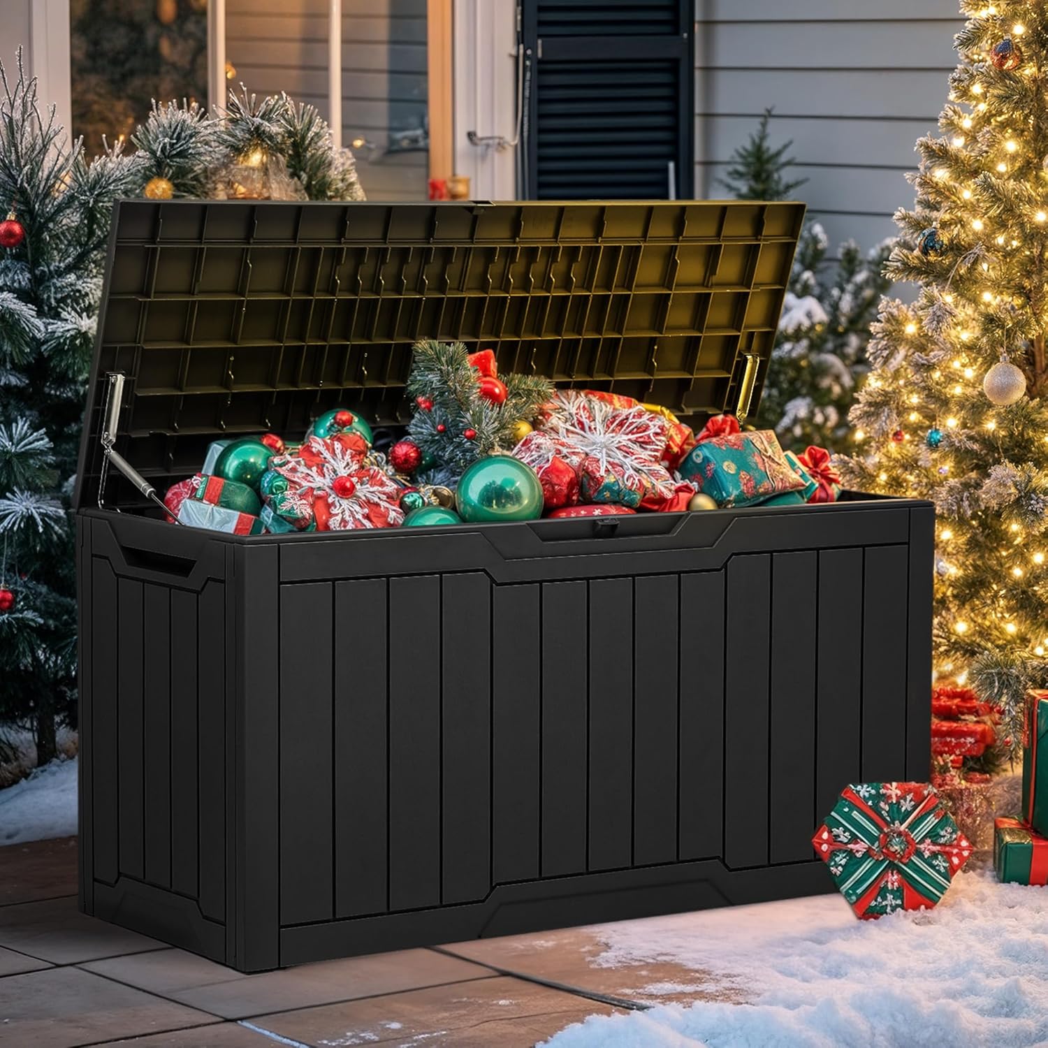 YITAHOME 100 Gallon Resin Deck Box, Weather Resistant Outdoor Storage Box, Lockable Indoor Outdoor Storage for Supplies and Essentials, Black