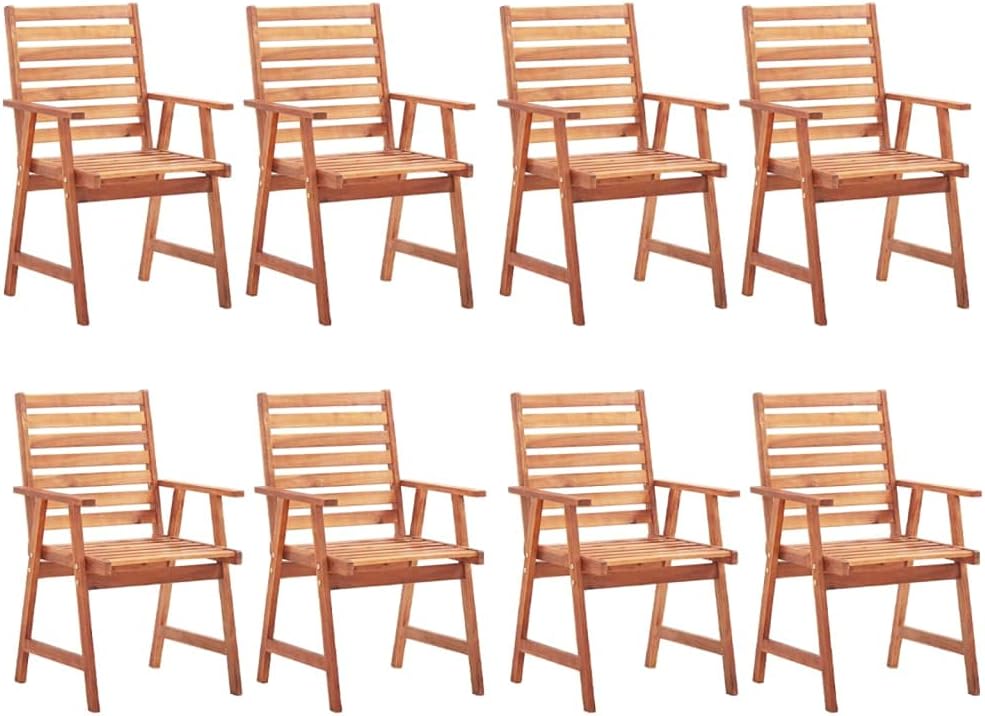 Patio Dining Chairs 8 pcs Solid Acacia Wood,Acacia Wood Outdoor Dining Chair Set for Patio with, Back Outdoor Furniture, Outdoor Chairs