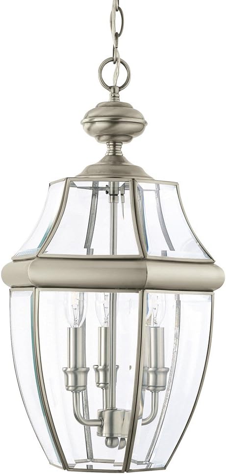 Generation Lighting 6039-965 Lancaster Traditional Three - Light Outdoor Pendant Lantern Outside Fixture, Antique Brushed Nickel Finish
