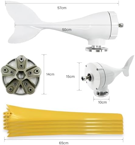 800W 1000W 1200W Wind Turbine Generator Kit - 12V 24V 48V with MPPT Controller & 5 Yellow Blades - Pure Copper Core for Boat, Outdoor, Garden, Street Power Solutions