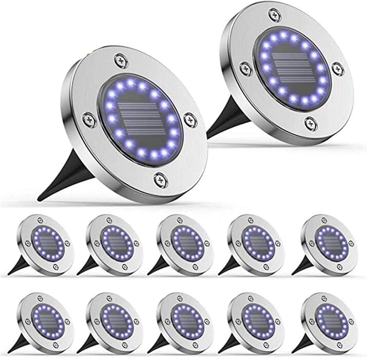 Solar Ground Lights, 12 Pack Solar Ground Lights Outdoor， 16LED Solar Powered Disk In-Ground Lights Landscape Lighting for Yard Deck Lawn Patio Pathway Light ，Garden Decorative Lights
