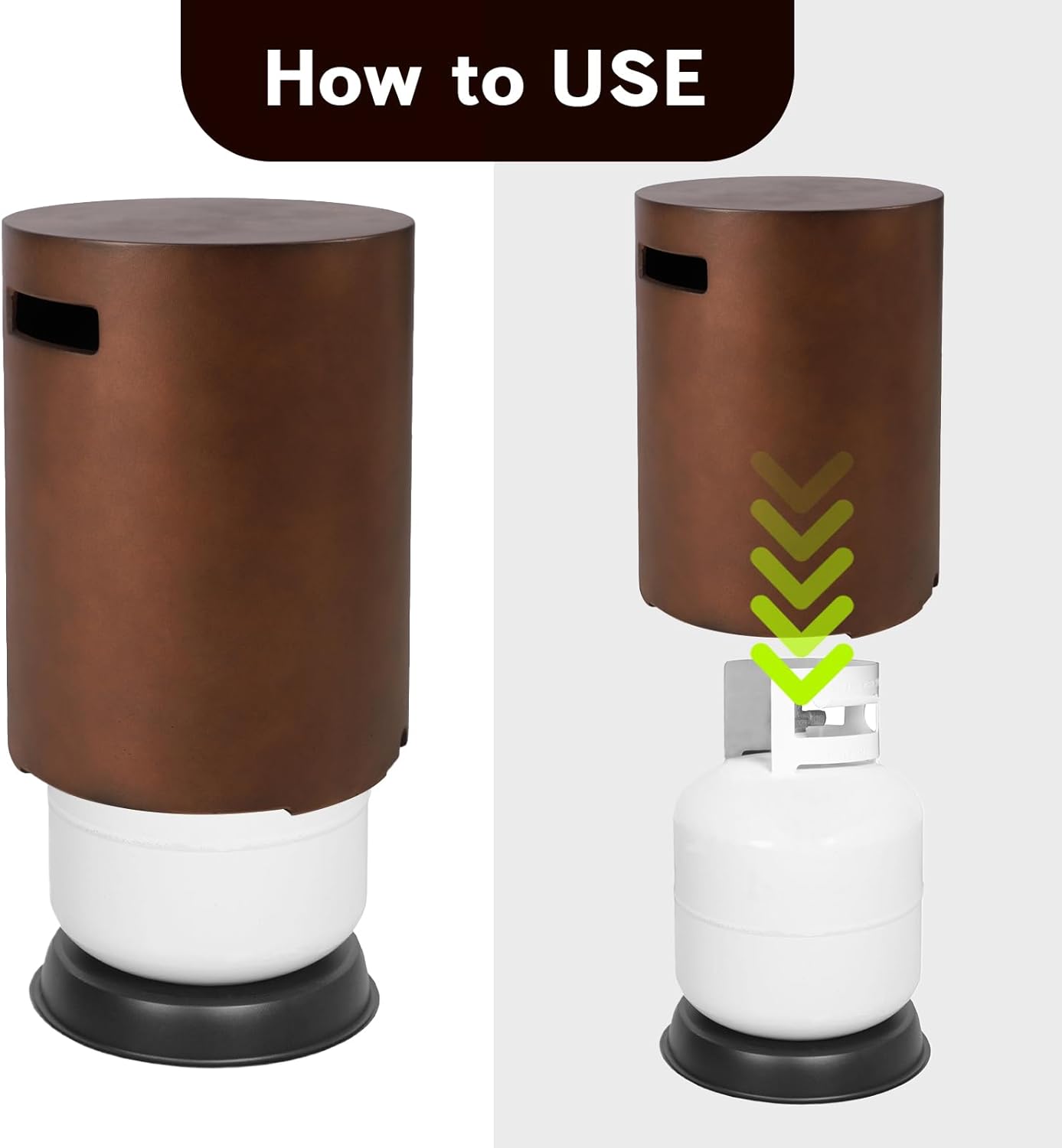 Propane Tank Cover Table, Modern Outdoor Gas Tank Covers, φ16 X 20inch Concrete Tank Storage Box Hideaway Table for Propane Gas Fire Pit and Round Tank Holder with Handles (Brown)