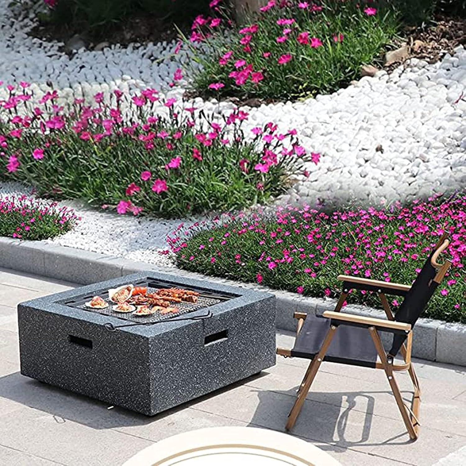 Firepit Bowl Outdoor Fire Pit Table Concrete Round and Wood Burning Fire Pit 3 in 1 Fireplace for B