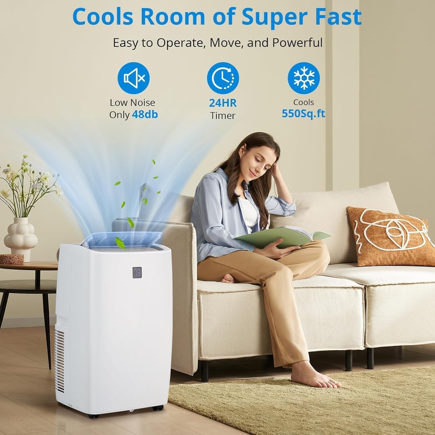 Portable Air Conditioners 12,000 BTU, 3-In-1 AC With Dehumidify Mode, Remote Control, Low Noise Design for Up to 550 Sq.Ft Rooms, White