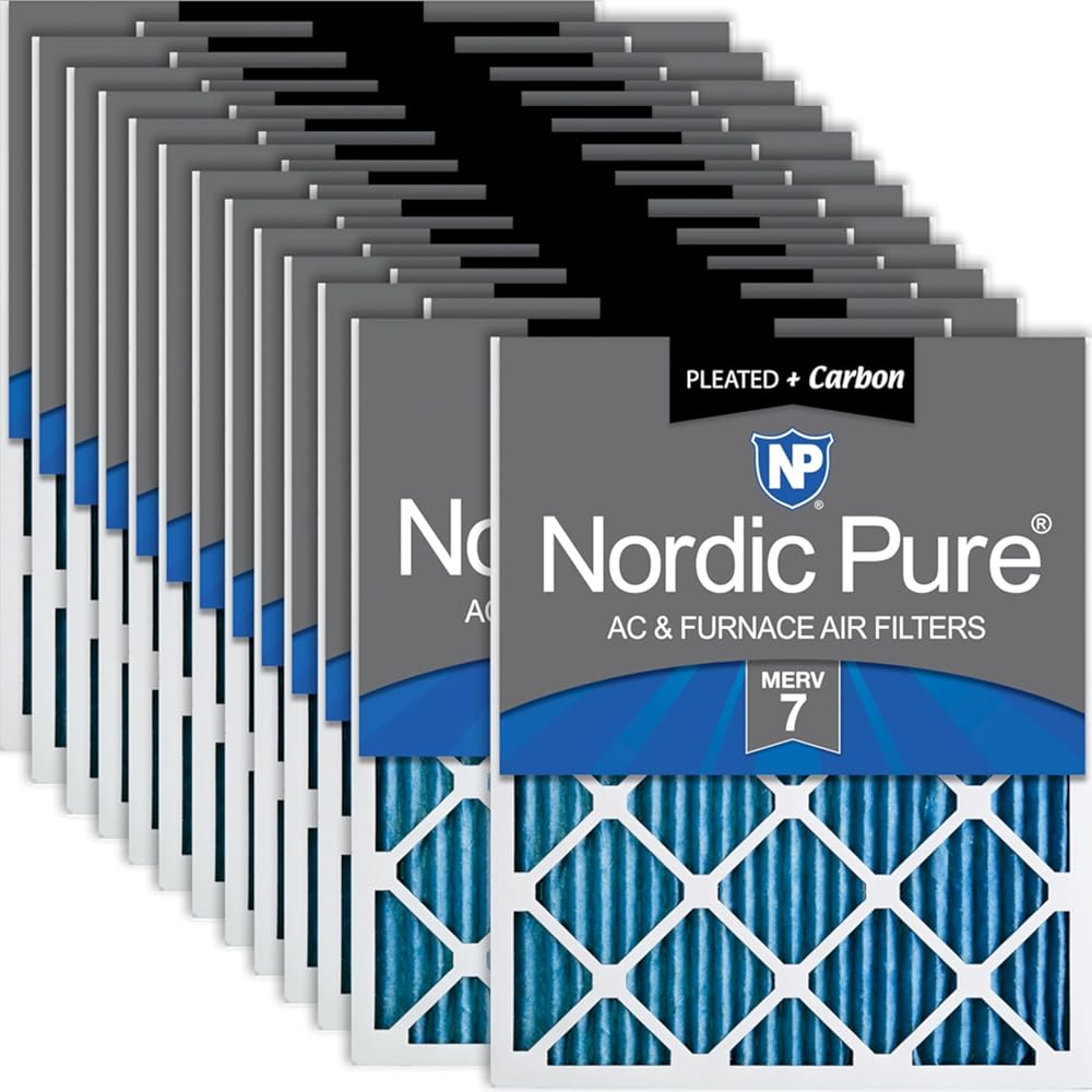 Nordic Pure 20x24x1 (Actual Size: 19 1/2 x 23 7/16 x 3/4) Pleated Air Filters MERV 7 Plus Carbon 24 Pack