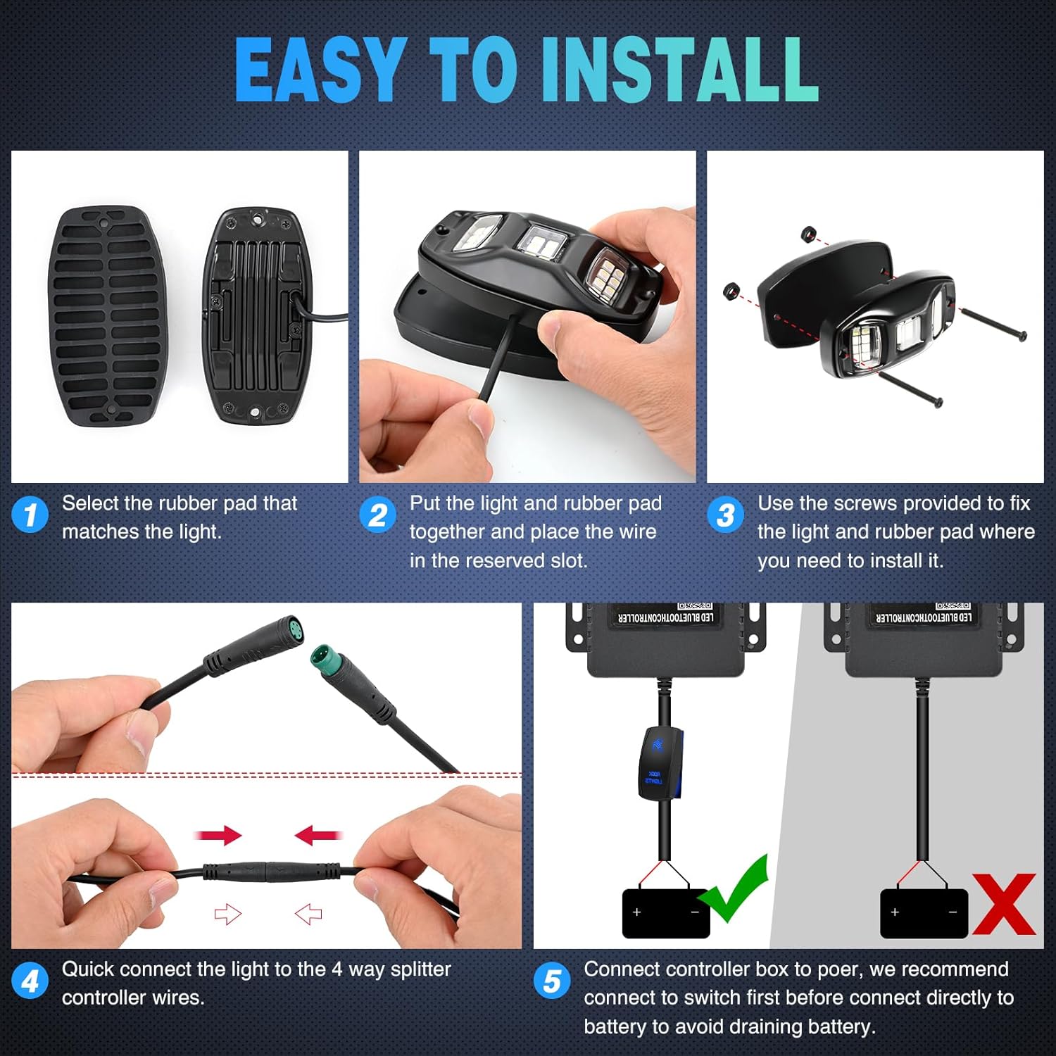 Nilight RGBW LED Rock Lights Kit, 10 Pods 22LED Wide Angle Remote & Bluetooth App Dual Control with Music Modes Multicolor Underglow Neon Wheel Well Light Fit for ATV UTV SUV Offroad Truck RZR Boat