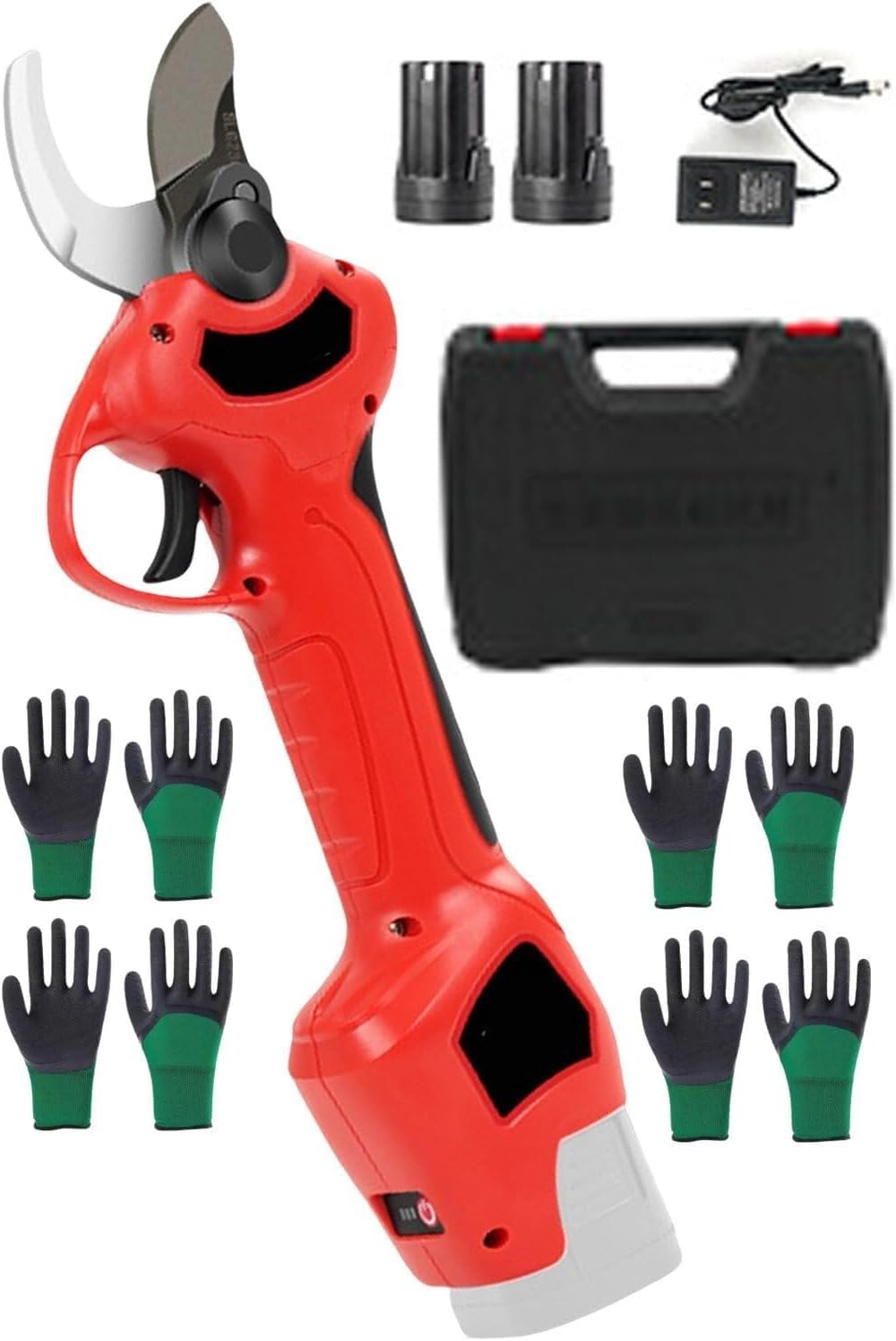 Handheld Electric Pruner Tree Trimmer with 2 x 2500mAh Batteries, 3CM Cutting Capacity, Charger, Toolbox, and 12 Gloves