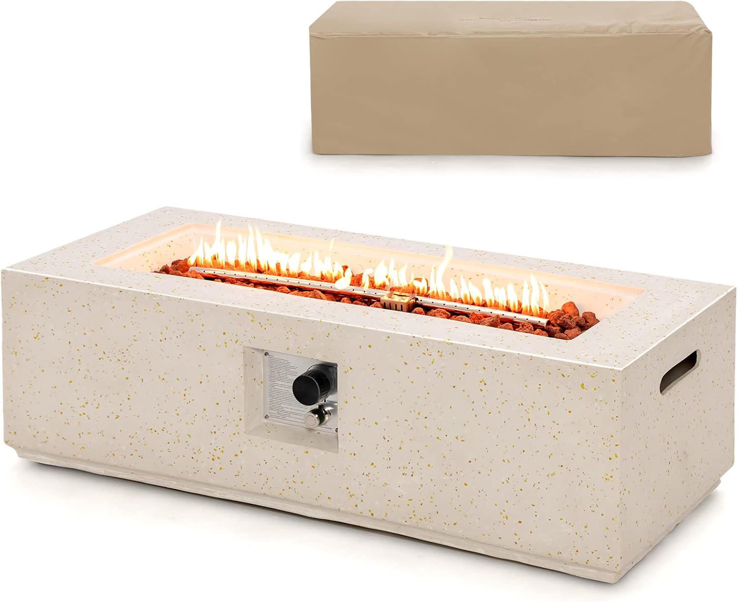 Giantex Propane Fire Pit Table, 50,000 BTU Terrazzo Gas Fire Table w/Simple Ignition System & Stainless Steel Burner, Protective PVC Cover, CSA Certified, 42