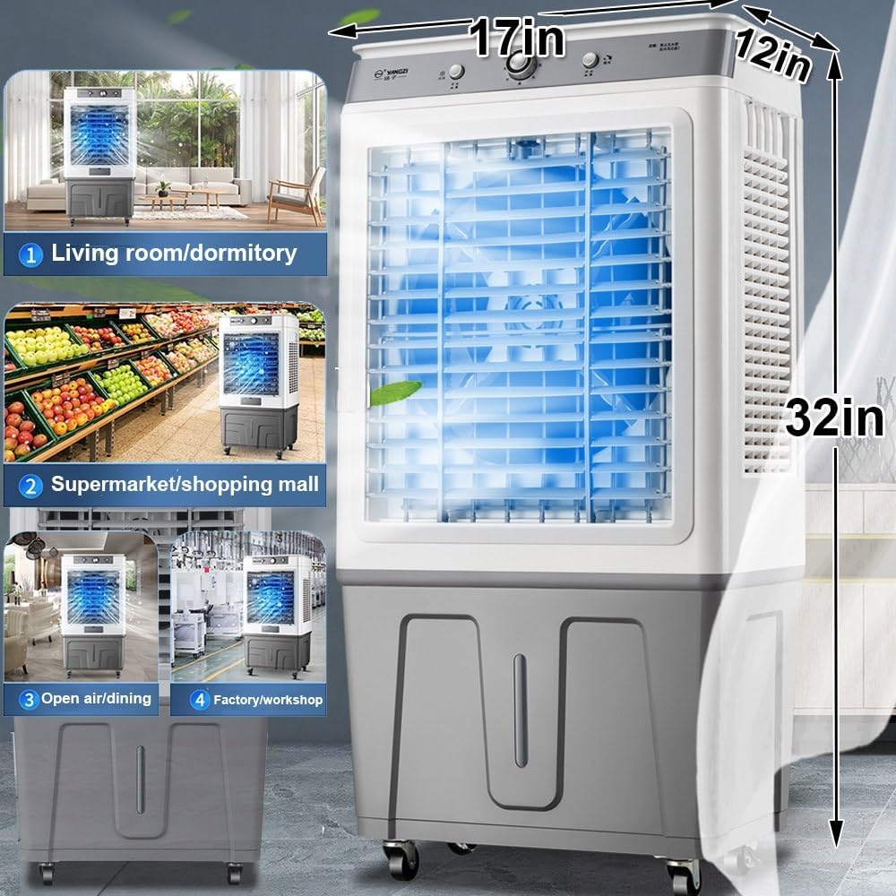 Generic Evaporative Air Cooler, Swamp Cooler With 9 Gal Tank, Portable Air Conditioner For Garage, Yard, Air Cooler Cooling Fan With Universal Wheel