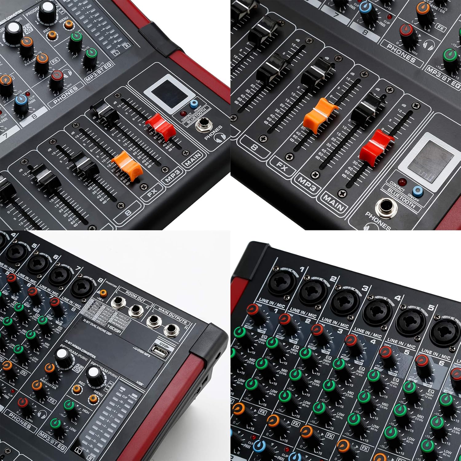 TC-Home 8 Channel Powered Mixer Professional Mixing Amplifier 16DSP TRS USB Bluetooth Home Recording