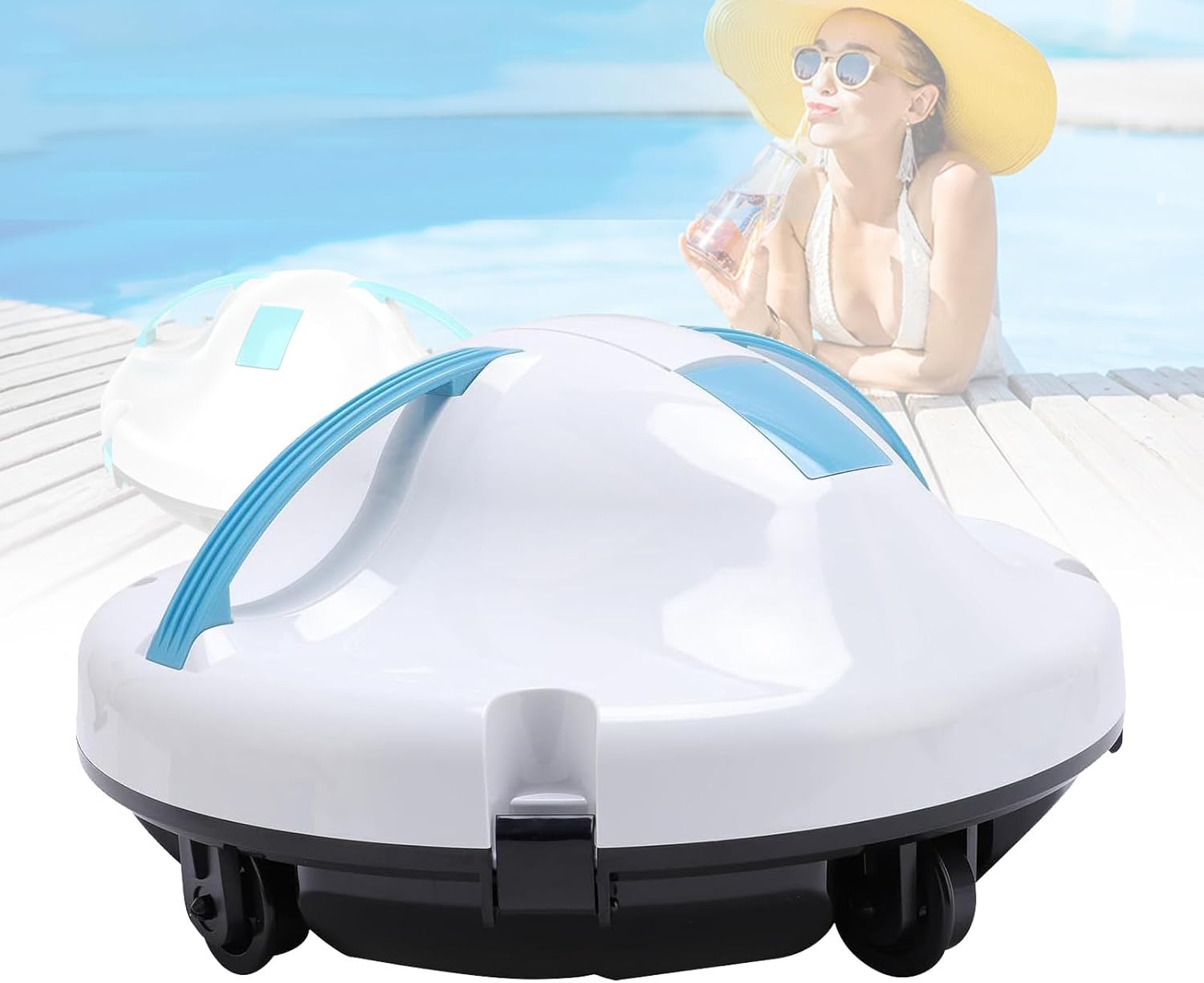 Rechargeable Cordless Pool Vacuum, Robotic Pool Cleaner Cleaning Robot, with Dual Motor, 5200mAh Battery Self-Parking Feature